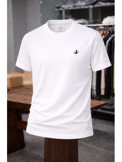 9215-BYMN Beyaz Enjeksiyon Baskı Bisiklet Yaka Tshırt