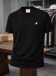 9216-BYMN Siyah Enjeksiyon Baskı Bisiklet Yaka Tshırt