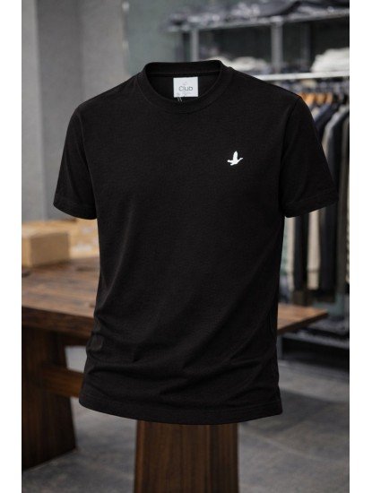 9216-BYMN Siyah Enjeksiyon Baskı Bisiklet Yaka Tshırt