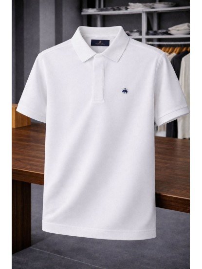 9219-Brooks Brothers Beyaz Pike Kumaş Polo Yaka Tshırt