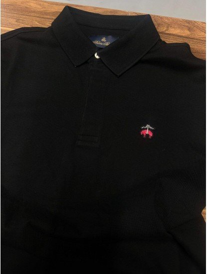 9220-Brooks Brothers Siyah Pike Kumaş Polo Yaka Tshırt