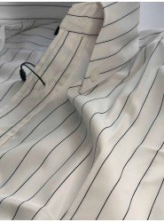 9225-Briva Beyaz Siyah Çizgili Dik Yaka Düğmeli Pamuk Saten Slim Fit Gömlek