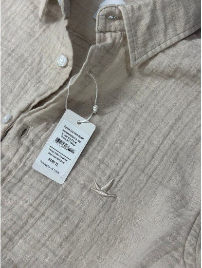 9230-BYMN Bej Tona Ton Müslin Comfort Fit Gömlek