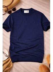 9231-BYMN Lacivert  Rayon Kumaş Bisiklet Yaka Kısa Kollu Triko