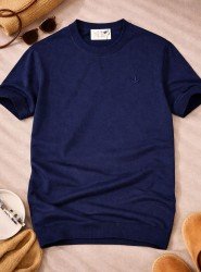 9231-BYMN Lacivert  Rayon Kumaş Bisiklet Yaka Kısa Kollu Triko