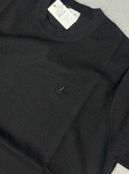 9232-BYMN Siyah Rayon Kumaş Bisiklet Yaka Kısa Kollu Triko