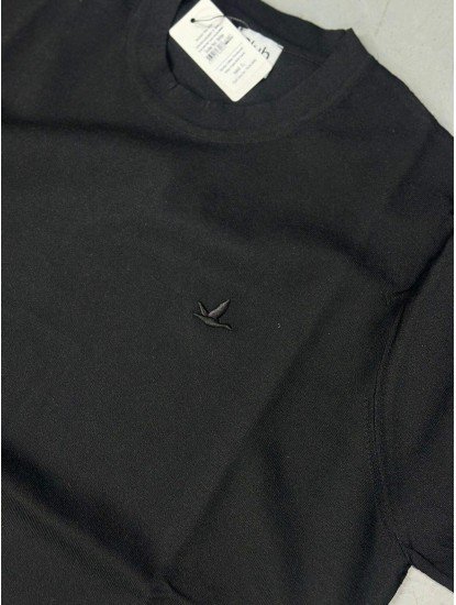 9232-BYMN Siyah Rayon Kumaş Bisiklet Yaka Kısa Kollu Triko