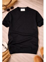 9232-BYMN Siyah Rayon Kumaş Bisiklet Yaka Kısa Kollu Triko