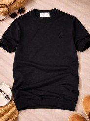 9232-BYMN Siyah Rayon Kumaş Bisiklet Yaka Kısa Kollu Triko