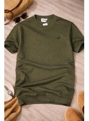 9233-BYMN Haki Rayon Kumaş Bisiklet Yaka Kısa Kollu Triko