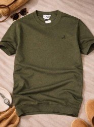 9233-BYMN Haki Rayon Kumaş Bisiklet Yaka Kısa Kollu Triko