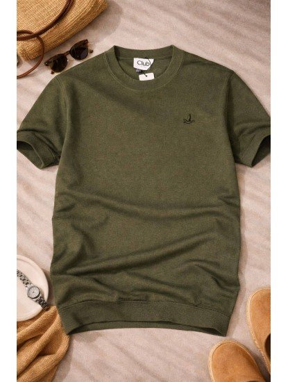 9233-BYMN Haki Rayon Kumaş Bisiklet Yaka Kısa Kollu Triko