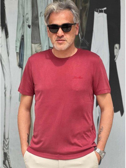 9243-Lora Piano Bordo  Modal Kumaş Basic Tshirt