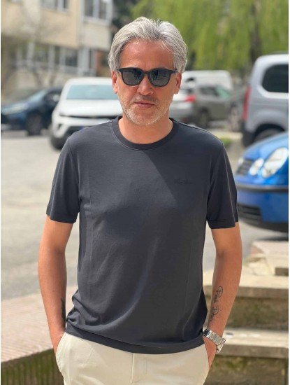 9244-Lora Piano Antrasit  Modal Kumaş Basic Tshirt