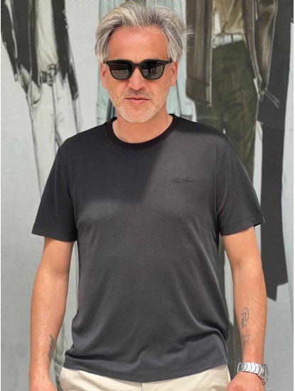 9244-Lora Piano Antrasit  Modal Kumaş Basic Tshirt