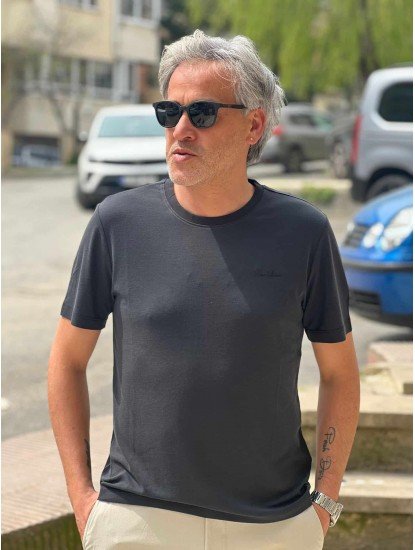 9244-Lora Piano Antrasit  Modal Kumaş Basic Tshirt