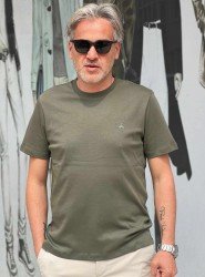 9245-Brook Brothers Haki Pamuklu Kumaş Basic Tshirt