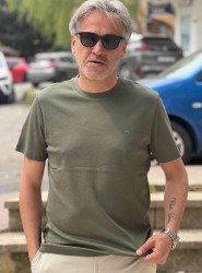 9245-Brook Brothers Haki Pamuklu Kumaş Basic Tshirt