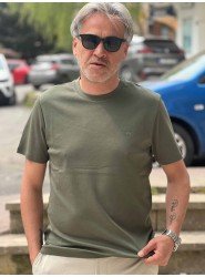 9245-Brook Brothers Haki Pamuklu Kumaş Basic Tshirt