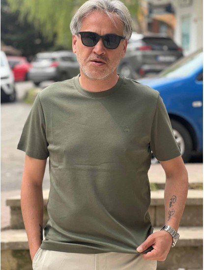 9245-Brook Brothers Haki Pamuklu Kumaş Basic Tshirt