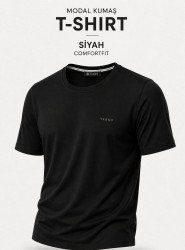9246-VK Siyah Metal Logo Modal Kumaş Basic Tshirt