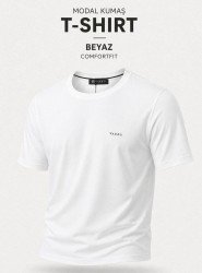 9248-VK Ekru Metal Logo Modal Kumaş Basic Tshirt