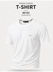 9248-VK Ekru Metal Logo Modal Kumaş Basic Tshirt
