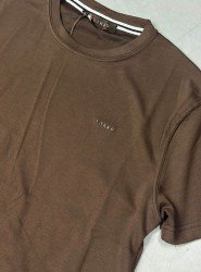 9249-VK Kahve Metal Logo Modal Kumaş Basic Tshirt