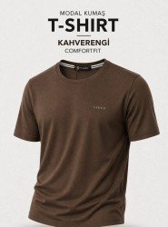 9249-VK Kahve Metal Logo Modal Kumaş Basic Tshirt