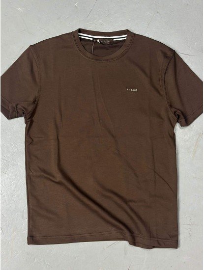 9249-VK Kahve Metal Logo Modal Kumaş Basic Tshirt