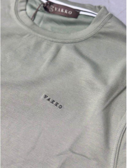 9250-VK Yeşil Metal Logo Modal Kumaş Basic Tshirt