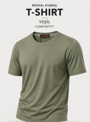 9250-VK Yeşil Metal Logo Modal Kumaş Basic Tshirt