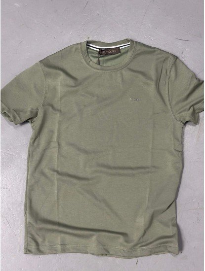 9250-VK Yeşil Metal Logo Modal Kumaş Basic Tshirt