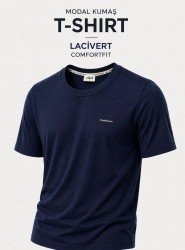 9251-BYMN Lacivert Metal Logo Modal Kumaş Basic Tshirt