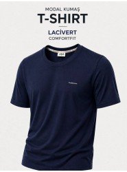 9251-BYMN Lacivert Metal Logo Modal Kumaş Basic Tshirt