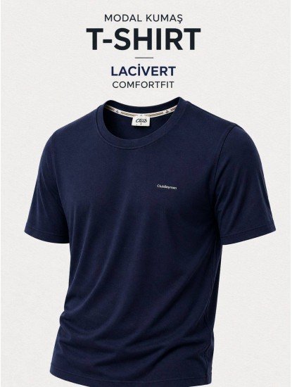 9251-BYMN Lacivert Metal Logo Modal Kumaş Basic Tshirt