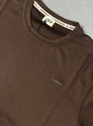 9252-BYMN Kahve Metal Logo Modal Kumaş Basic Tshirt