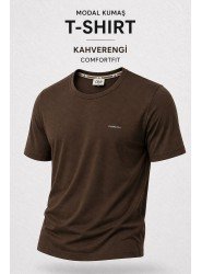 9252-BYMN Kahve Metal Logo Modal Kumaş Basic Tshirt