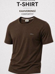 9252-BYMN Kahve Metal Logo Modal Kumaş Basic Tshirt