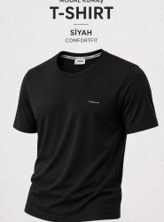 9253-BYMN Siyah Metal Logo Modal Kumaş Basic Tshirt