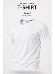 9254-BYMN Ekru Metal Logo Modal Kumaş Basic Tshirt