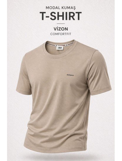 9255-BYMN Vizon Metal Logo Modal Kumaş Basic Tshirt