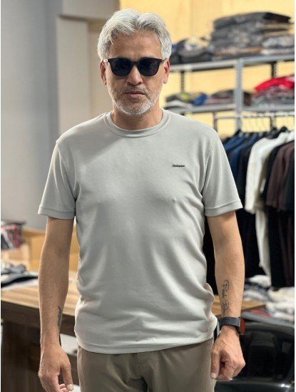 9256-BYMN Gri Metal Logo Modal Kumaş Basic Tshirt