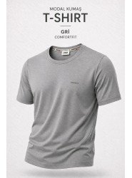 9256-BYMN Gri Metal Logo Modal Kumaş Basic Tshirt