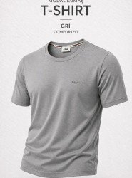 9256-BYMN Gri Metal Logo Modal Kumaş Basic Tshirt