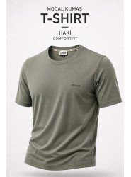 9257-BYMN Haki Metal Logo Modal Kumaş Basic Tshirt