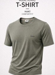 9257-BYMN Haki Metal Logo Modal Kumaş Basic Tshirt