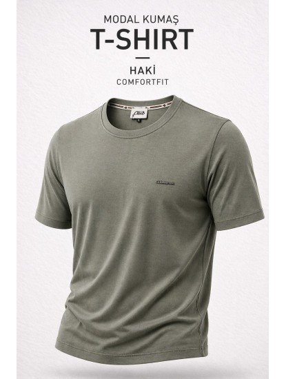 9257-BYMN Haki Metal Logo Modal Kumaş Basic Tshirt