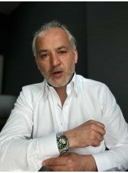 9258-Briva Beyaz Kendinden Çizgili Dik Yaka Gizli Düğme Slim Fit Gömlek