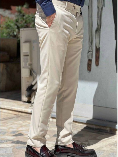 9262-Score Bej Pamuk Slim Fit Pantolon